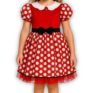 Disney Minnie Mouse Red Polka Dot Costume Dress Girls 8/10 Puff Sleeve Party